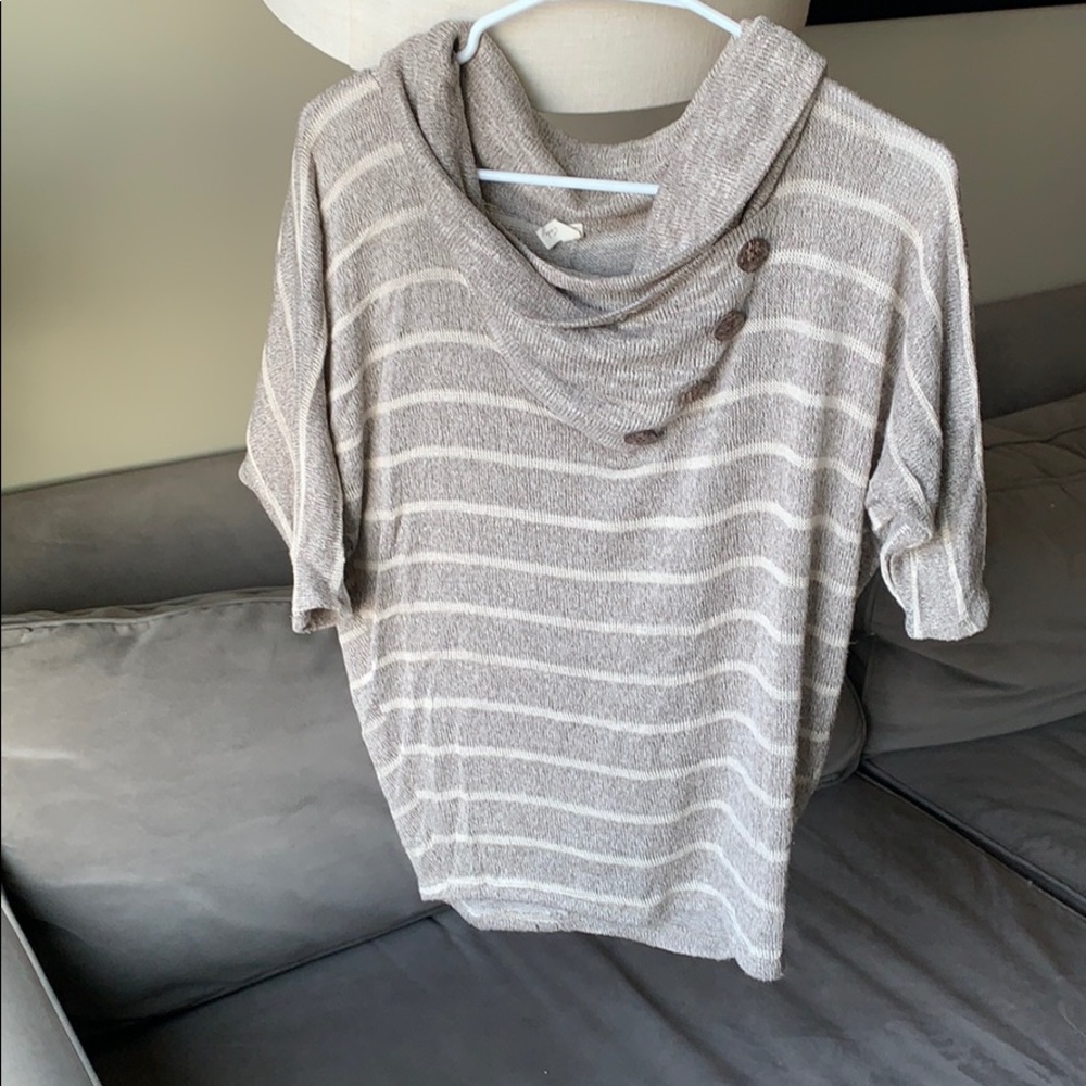 Cowl neck taupe and cream striped sweater size S